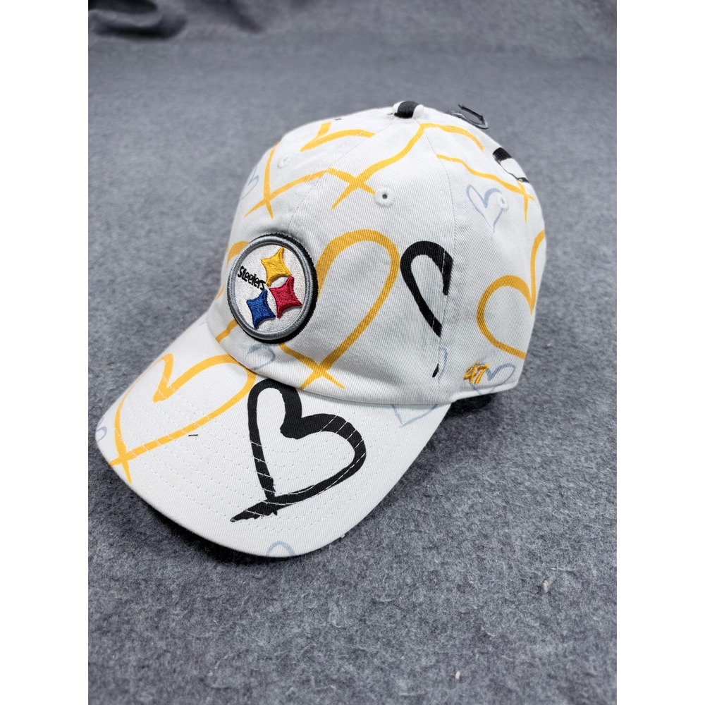 47 Brand Pittsburgh Steelers Heart Print Adjustable Hat White Kids Small Women